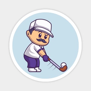 Man Playing Golf Cartoon Magnet